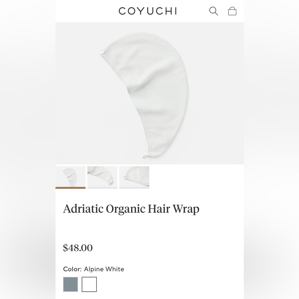 Coyuchi Hair Towel - Adriatic Organic Hair Wrap - Alpine White - organic cotton
